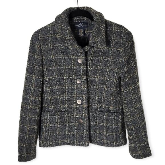 Andrea Viccaro Gray Wool Blend Grid Button Down Blazer Size‎ 6 Petite Career - Picture 1 of 7